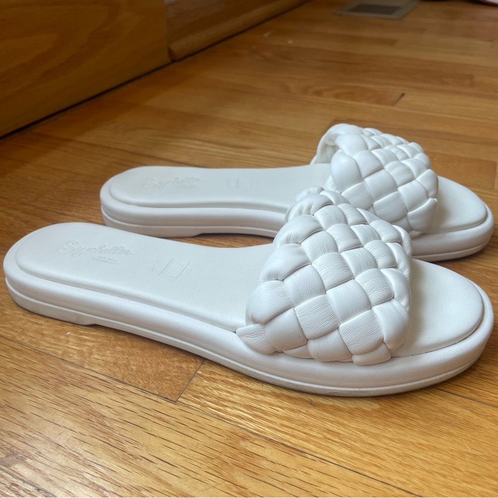 EUC Seychelles Bellisima White Leather Braided Woven Slides Sandals Shoes 7.5 - Picture 3 of 5
